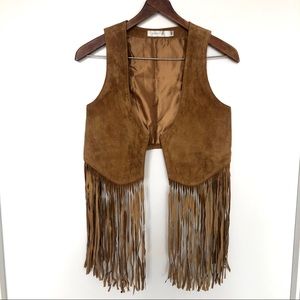 Vintage Boho 100% Suede Leather Fringe Vest